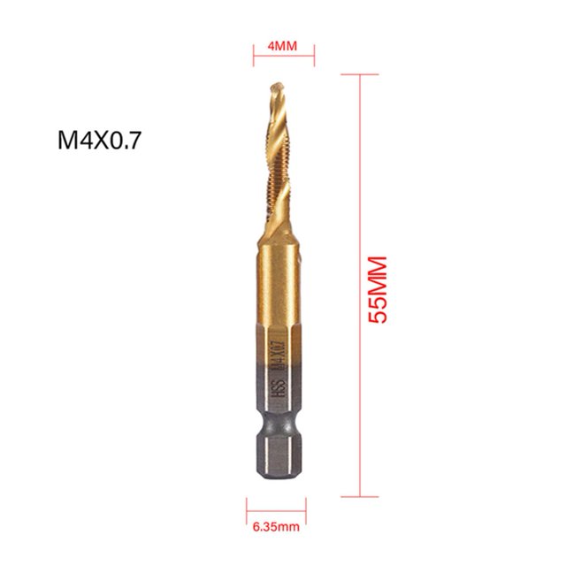 1 Pce Tige Hexagonale Plaquée Titane Filetage Hss Robinet Métrique pour Perceuse