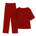 thumbnail image 3 of Yuyuzo Ensembles Détente pour Femmes, Hauts à Col Rond à Boutons, Pantalons Amples avec Poches, Ensemble Assorti d'Été 2 Pcs, 3 of 4