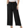 thumbnail image 1 of Showmall Women's Plus Size High Waisted Wide Leg Lounge Pants with Pockets, Black, 1X, 1 of 9