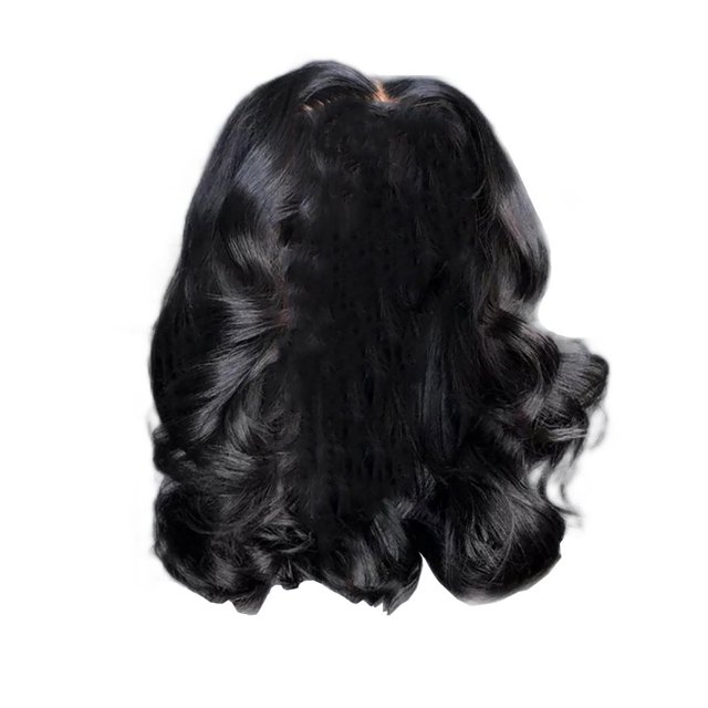 Perruque Ondulée Noire Mi-Longue Perruque Ondulée Mi-Longue pour Femmes Perruques Ondulées Bouclées Synthétiques Perruque Ondulée Naturelle Résistante à la Chaleur