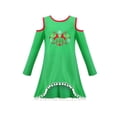 thumbnail image 1 of Girls Dress Off Shoulder Christmas Reindeer Pompom Hi-lo Long Sleeve 4 Years, 1 of 5
