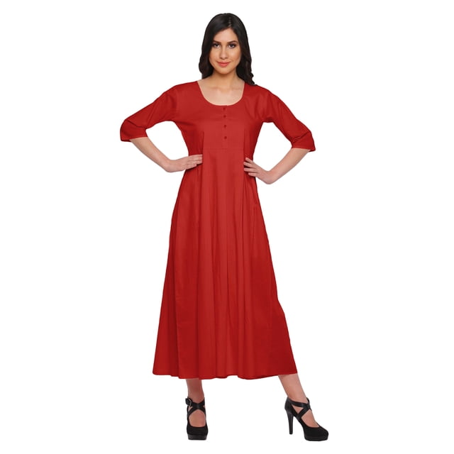 Moomaya Kurtis en Coton Uni pour Femmes Tenue de Fête Manches 3/4 Robe Mode pour Femmes