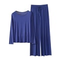 thumbnail image 2 of TACILIP Ensembles 2 Pcs pour Femmes Ensembles de Détente d'Été Tenues Col Rond Manches Longues Hauts Pantalons à Jambes Larges Pyjamas pour Femmes Ensemble, 2 of 3
