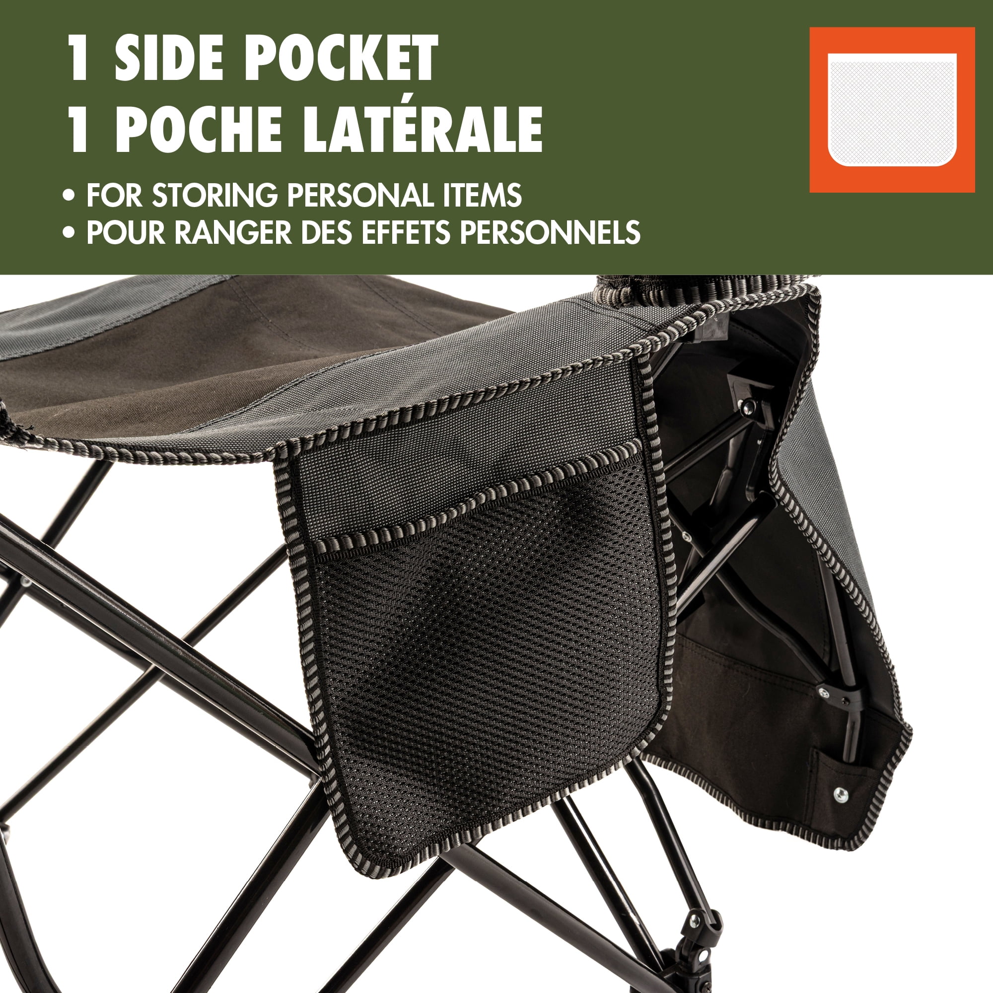 Chaise de détente pliante Ozark Trail, Capacité de charge : 136 kg (300lbs), Polyester 600D, Couleur noire