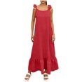 thumbnail image 3 of Sentmoon Robe Bohème d'Été pour Fête Sans Manches à Col Rond Robes Formelles pour Femmes Printemps Couleur Unie Dos Nu Coupe Régulière Robes de Plage Douces et Confortables pour Voyage et Vacances Rouge m, 3 of 8