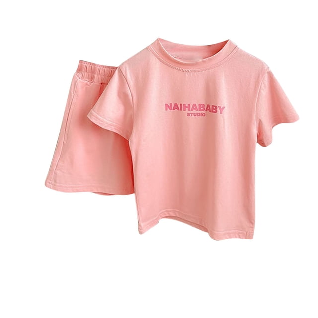 Shirts for Girls Children Print Loose Boy Girl Pockets Shorts Short Sleeve Round-Neck Blouses T-shirt Sets