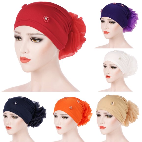 Ludlz Chapeau de Chimiothérapie Musulman pour Femmes, Turban avec Fleurs Solides, Bandeau pour Perte de Cheveux