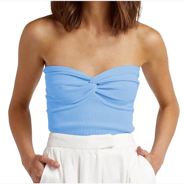 Timegard Tube Top for Women Ruched Knot Sleeveless Slim Fitting Comfy Knit Tee Top Solid Color Casual