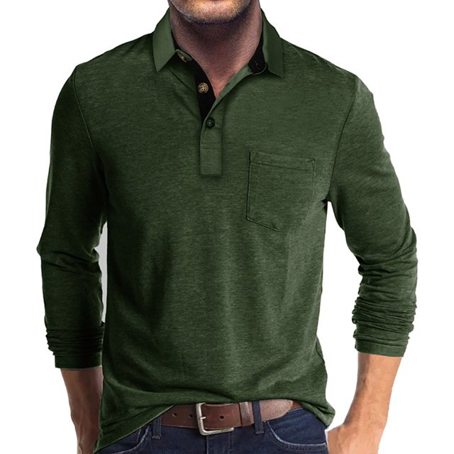 RXIRUCGD Blouse à Col Rabattu à Manches Longues et à Blocs de Couleur pour Hommes, Vert Armée, Taille : L