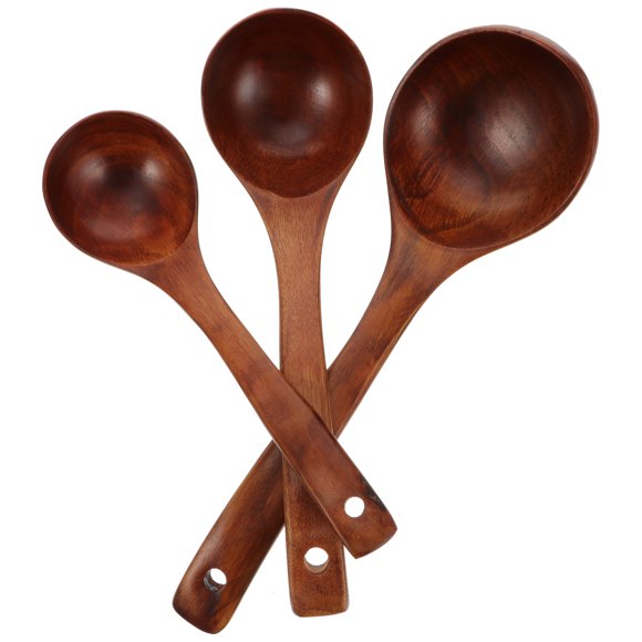WEUVEB 3 Pcs Cuillères de Table Traditionnelles en Bois Couleurs Assorties Ustensiles de Cuisine pour Adultes