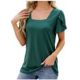 thumbnail image 1 of Womens Solid Color Round Neck Short Sleeve Printed Loose T-shirt Top, 1 of 1