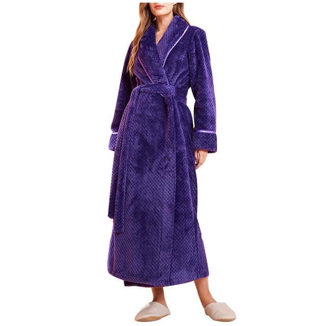 FAIWAD Women's Flannel Thickened Nightgown Soft Warm Fuzzy Fleece Robe Solid Color Bathrobe Loungewear with Pockets