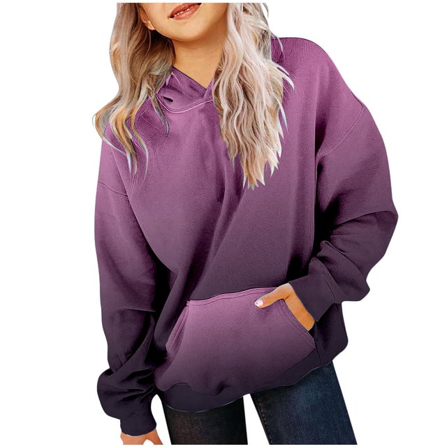 MIASHUI Girls Sweatshirt Tops Gradient Long Sleeve Oversized Hoodies Pullover,Black,11-12 Years