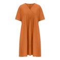 thumbnail image 4 of Swstbby Liquidation d'Économies d'Été! Robe d'Été pour Femmes, Robe Décontractée Ample Mode Rétro en Coton et Lin à Manches Courtes, Col en V, Plissée, Orange P, 4 of 5