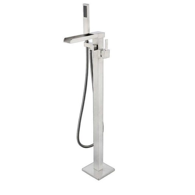 Lexora LDF02041FSBNL Robinet de Baignoire Autoportant Simple de 9,8 Po avec Douchette à Main&44; Nickel Brossé