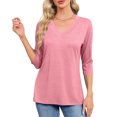 thumbnail image 4 of Amzcrzy Hauts pour Femmes Mode Manches 3/4 Hauts d'Été pour Femmes Couleur Unie Col Rond Hauts de Sortie Décontractés Confortables Hauts de Printemps T-Shirts, 4 of 8