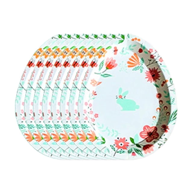 C Easter Disposable Paper Plates And Cups Set With Unique Shape, Sturdy Paper Material And Large Capacity For Party, Picnic And Bbq, 8-Pack Tableware
