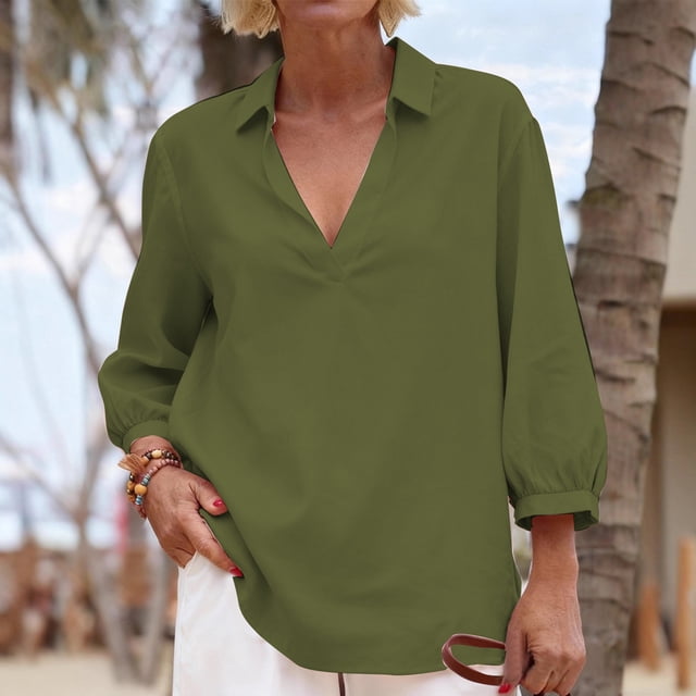 Jacenvly Hauts pour Femmes Décontractés Liquidation Chemise à Manches Longues Col Porte Tube Régulier Couleur Unie Haut pour Femme Chemise Hauts pour Femmes Liquidation