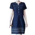 thumbnail image 1 of Robe en Denim pour Femmes Décontractée Été Mode Femmes Été Imprimée Ample Col en V Manches Courtes Longueur Genou Robe, 1 of 9