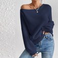 thumbnail image 4 of Pisexur Chandails pour Femmes Chandail Doux et Confortable, Chandail Ample en Tricot à Épaules Dénudées pour Femmes pour l'Automne et l'Hiver Chandail à Col Rond pour Porter par-Dessus Bleu, TG, 4 of 7