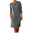 thumbnail image 2 of Pntutb Robe de Mode pour Femmes Robe pour Femmes à Col Rond avec Poches et Boutons Robe Unie à Manches Longues, 2 of 5