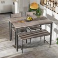 thumbnail image 3 of Giantex  Dining Table Set for 4, Kitchen Table with 1 Bench and 2 Chairs, Modern Functional Desk Set for Bedroom Study Room, Grey, 3 of 6
