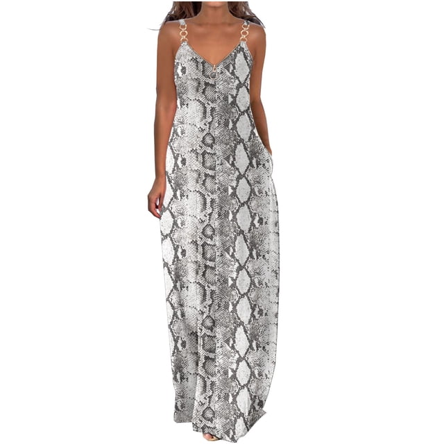 CEHVOM Robes d'Été pour Femmes Décontractées Boho Imprimées à Bretelles Anneau Plage Longue Robe Maxi avec Poches