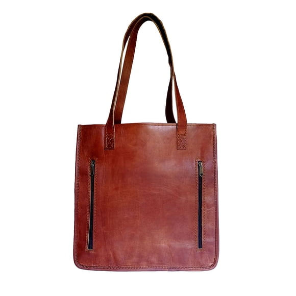 Madosh, Women's Genuine Leather Shoulder Tote Bag Brown Handbag Top Handle Shopper Purse