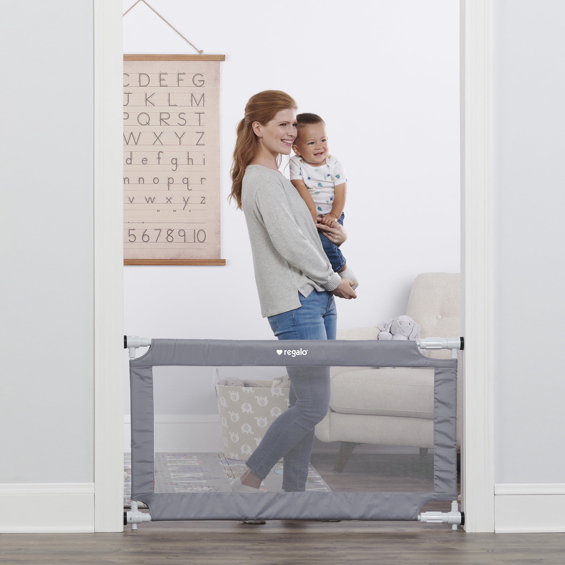 Regalo Barrière de Sécurité Bébé et Animaux Extensible 50" – Barrière Gris à Fixation Sans Perçage pour Portes ou Couloirs, Convient pour Ouvertures de 27,5 à 50 po
