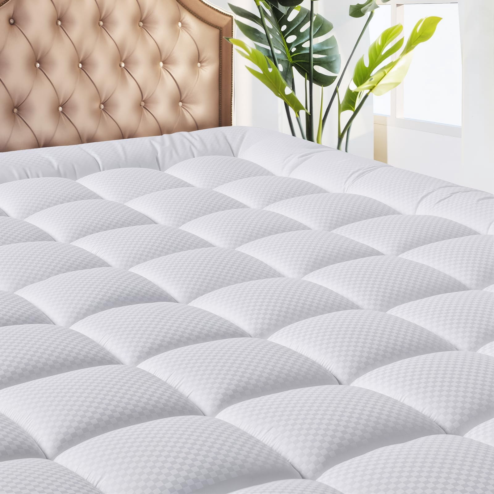 MATBEBY King Size Mattress Pad - Cooling Breathable Mattress Topper, Quilted Fitted Mattress Protector, Pillow Top Mattress Cover with 8-21" Deep Pocket, Soft, Machine W