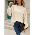thumbnail image 3 of Women Crewneck Rib Knit Sweater Autumn Winter Loose Casual Pure Color Pullover Sweater for Shopping Beige XL, 3 of 8