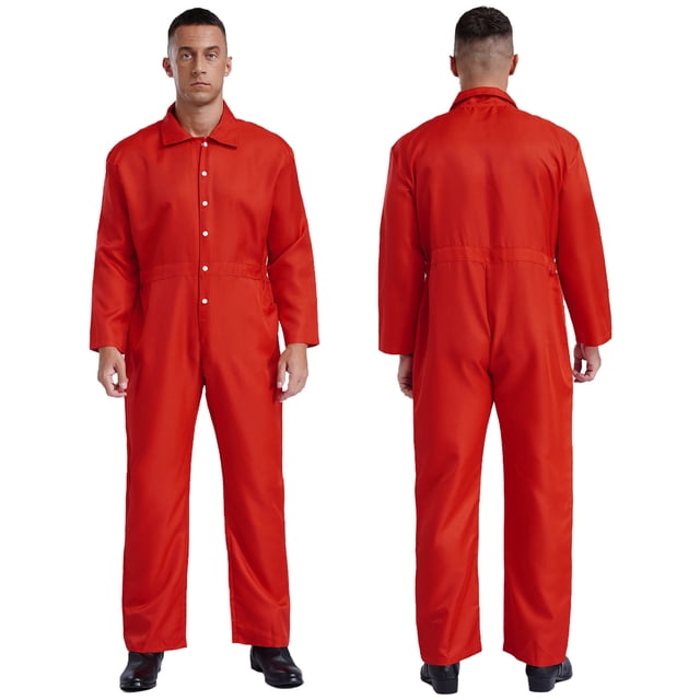 TiaoBug Combinaison une Pièce Unisexe pour Hommes à Manches Longues Uniforme Salopette Rouge 3TG