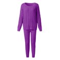 thumbnail image 4 of Womens Ladies Solid Round Neck Cable Knitted Warm 2PC Loungewear Suit Sets, 4 of 6