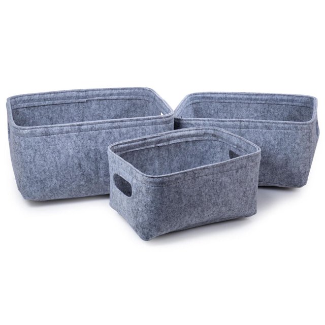 Truu Design Ensemble de Bacs de Rangement Décoratifs en Feutre avec Trois Bacs Rectangulaires en Feutre Gris avec Poignées Découpées et Bords Renforcés, Idéal pour les Organisateurs de Garde-Robe et le Rangement à la Maison; Convient Aussi au Rangement de Fournitures d'Artisanat Ou de Jouets.