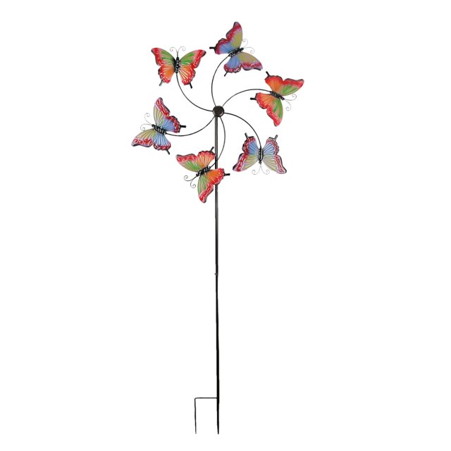 Butterfly Wind Spinner Stake, 71 Inch Embossed Multicolor Metal