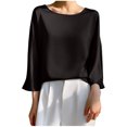 thumbnail image 1 of Timegard Hauts pour Femmes Satin Manches 3/4 Encolure Dégagée Lissant T-Shirts Unis Décontractés Amples, 1 of 3