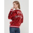 thumbnail image 2 of Womens Patriotic American USA Flag Sequin Front Zip Jacket with Ribbed Cuffs, 2 of 5
