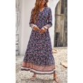 thumbnail image 4 of Robe Maxi à Manches Longues pour Femmes - Col en V, Décontractée, Boutonnée, Bohème, à Imprimé Floral, Automne, Longues Robes, 4 of 6