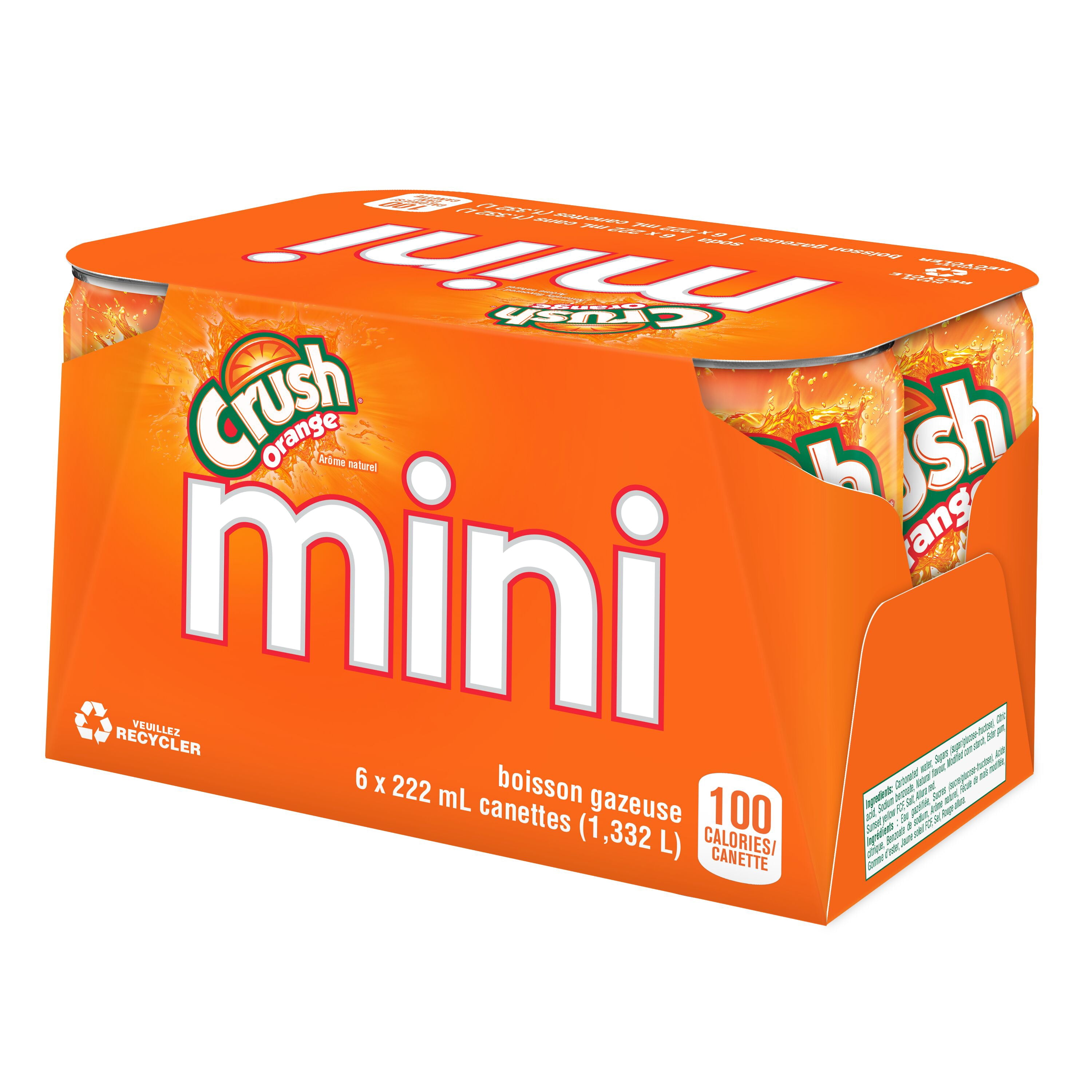 Crush orange boisson gazeuse 6 x 222 ml, mini-canettes