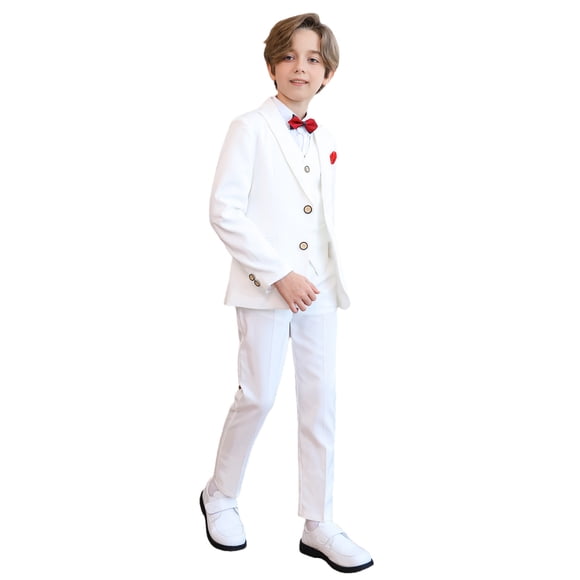 Children Boys' Formal Suits Set 5 Piece Classic Formal Suit Set Kids Tuxedo Suit Outfits Pant Sets for Lady White 2Y