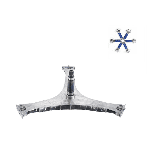 QRInnovations Assembly Flange Shaft compatible with Samsung Washer DC97-17004B, shown with six screws. The part features a durable metal construction and is designed to replace part number DC97-17004B (AP5800144), compatible with various Samsung washer models including WF393BTPARA, WF395BTPARA, and WF42H5000AW.