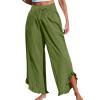 Plebaso Womens Wide Leg Pants Ruffle Hem Flowy Palazzo Pants Drawstring Casual Plain Vacation Beach Pants