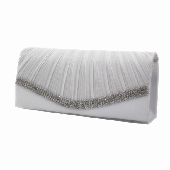 Pleated Satin Wedding Evening Bridal Clutch Purse With Rhinestones WH