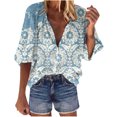 thumbnail image 1 of Pompotops Mode Femme Ample Col en V Manches 3/4 Imprimé devant Bouton Cardigan Chemise Hauts T-shirt Liquidation, 1 of 6