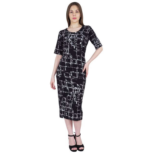 Moomaya Robes Moulantes Décontractées de Soirée pour Femmes Imprimées à Manches Courtes Robe Midi