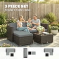 thumbnail image 3 of 3-Piece Outdoor Rattan Wicker Patio Furniture Set, Light Grey PE Wicker Corner Sofa, Ottoman and Glass Top Coffee Table for Backyard, Garden, Porch and Poolside, 68"L x 49"W x 24"H, 3 of 7