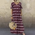 thumbnail image 2 of VEKDONE Robe Maxi d'Été pour Femme à Manches Courtes, Rayée, Décontractée, Longue, de Plage, Coupe Ample, Col en V, Robe Soleil, Détente, Fluide, Robe T-Shirt, 2 of 6