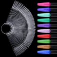 thumbnail image 1 of 2 Sets 100 Tips Coffin Ballerina Fan Shape Plastic Nail Art Tips Display Polish Board Display Practice Sticks with Metal Split Ring Holder,NT080 (Natural), 1 of 5