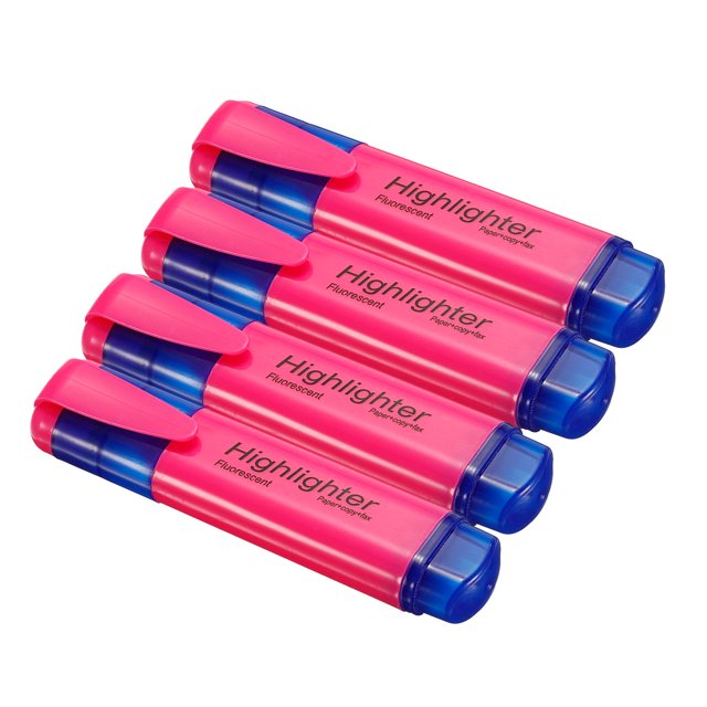 Unique Bargains Highlighter, Broad Point, Pink, 4 Pack
