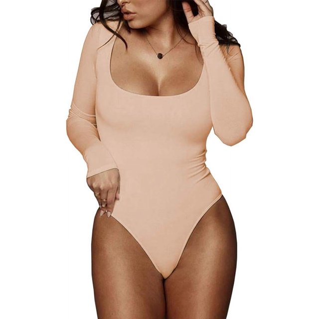 ORUYROP Femmes Col Carré Manches Longues T-shirt Basique Combinaisons de Combinaison